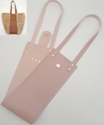 Angel Çanta Aksesuar Suni Deri Kova Model Pudra Renk Çanta Deri Seti Light Gold Metal - Angel Çanta Aksesuar