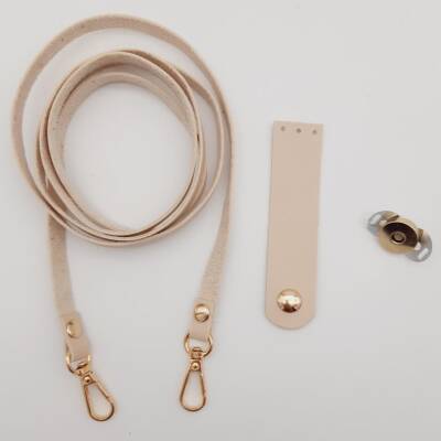 Angel Çanta Aksesuar Suni Deri Krem Cep Telefonu Seti Light Gold Metalli - 1