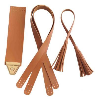 Angel Çanta Aksesuar Taba Renk Suni Deri Sap Kapak Püskül Seti - 1