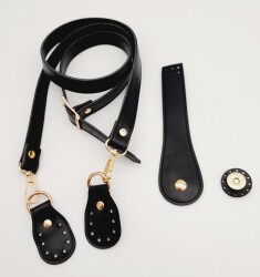 Angel Çanta Aksesuar Suni Deri Siyah 140x2 Ayarlı Saplı Çanta Seti Light Gold Metalli - Angel Çanta Aksesuar