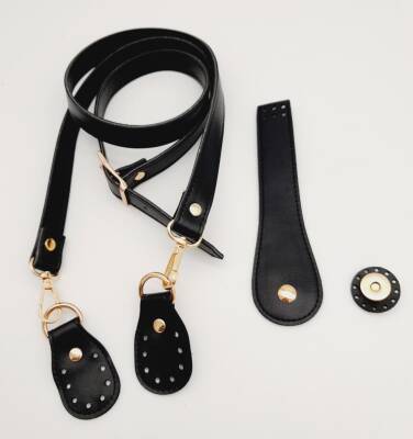 Angel Çanta Aksesuar Suni Deri Siyah 140x2 Ayarlı Saplı Çanta Seti Light Gold Metalli - 1