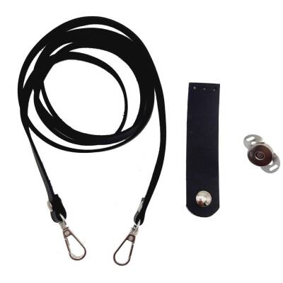 Angel Çanta Aksesuar Suni Deri Siyah Cep Telefonu Seti Gümüş Metalli - 1