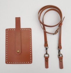 Angel Çanta Aksesuar Taba Gerçek Deri 130x1.5 cm Ayarlı Saplı Mini Bag Çanta Seti Antik Metalli - 2