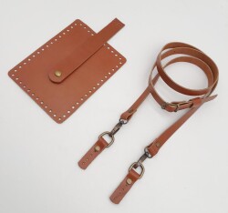 Angel Çanta Aksesuar Taba Gerçek Deri 130x1.5 cm Ayarlı Saplı Mini Bag Çanta Seti Antik Metalli - 5