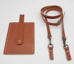 Angel Çanta Aksesuar Taba Gerçek Deri 130x1.5 cm Ayarlı Saplı Mini Bag Çanta Seti Antik Metalli - 4