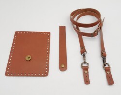 Angel Çanta Aksesuar Taba Gerçek Deri 130x1.5 cm Ayarlı Saplı Mini Bag Çanta Seti Antik Metalli - 6