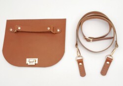 Angel Çanta Aksesuar Taba Gerçek Deri 130x2 cm Ayarlı Saplı Çanta Çanta Seti Light Gold Metalli - Angel Çanta Aksesuar