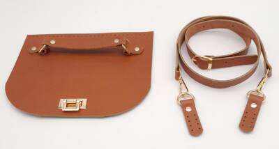 Angel Çanta Aksesuar Taba Gerçek Deri 130x2 cm Ayarlı Saplı Çanta Çanta Seti Light Gold Metalli - 2