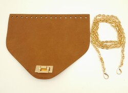 Angel Çanta Aksesuar Taba Renk Nubuk Süet 22.5x17 cm Kapaklı 120 cm Zincirli Çanta Seti - Angel Çanta Aksesuar