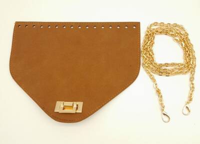 Angel Çanta Aksesuar Taba Renk Nubuk Süet 22.5x17 cm Kapaklı 120 cm Zincirli Çanta Seti - 1