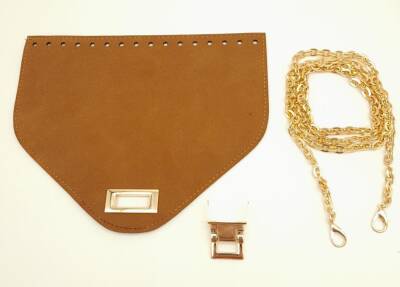 Angel Çanta Aksesuar Taba Renk Nubuk Süet 22.5x17 cm Kapaklı 120 cm Zincirli Çanta Seti - 2