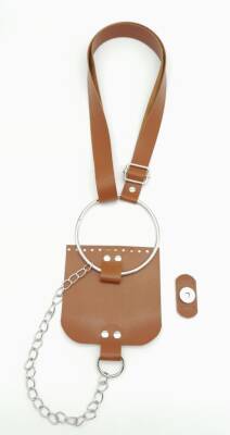 Angel Çanta Aksesuar Taba Suni Deri Halkalı Model Kapaklı Set Gümüş Metalli - 2