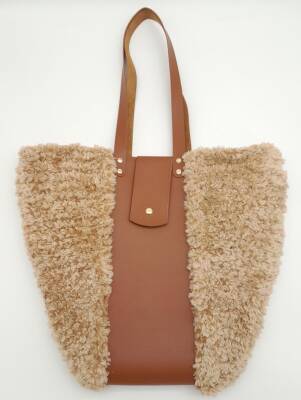 Angel Çanta Aksesuar Suni Deri Kova Model Taba Renk Çanta Deri Seti Light Gold Metal - 5