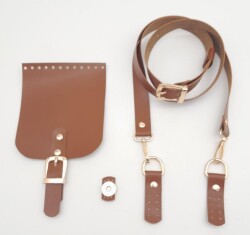 Angel Çanta Aksesuar Taba Tek Kat Suni Deri 130x2 cm Ayarlı Saplı Çanta Seti Light Gold Metalli - Angel Çanta Aksesuar