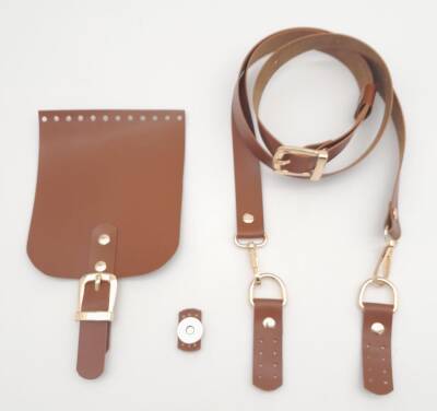 Angel Çanta Aksesuar Taba Tek Kat Suni Deri 130x2 cm Ayarlı Saplı Çanta Seti Light Gold Metalli - 1