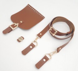 Angel Çanta Aksesuar Taba Tek Kat Suni Deri 130x2 cm Ayarlı Saplı Çanta Seti Light Gold Metalli - 3