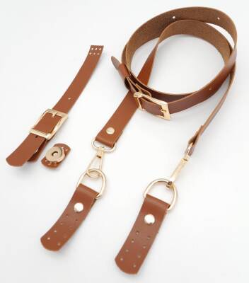 Angel Çanta Aksesuar Taba Tek Kat Suni Deri Çanta Seti Light Gold Metalli - 3