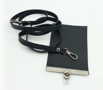 Angel Çanta Aksesuar Tek Kat Suni Deri Siyah Renk Çanta Seti Gümüş Metalli - 1