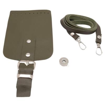 Angel Çanta Aksesuar Tokalı Kapak Aparatlı Suni Deri Çanta Seti Haki Renk - 2