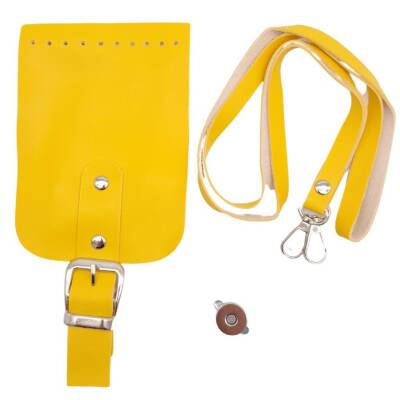 Angel Çanta Aksesuar Tokalı Kapak Aparatlı Suni Deri Çanta Seti Sarı Renk - 1