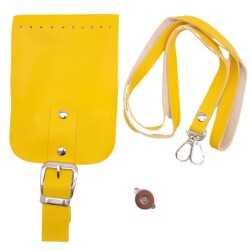 Angel Çanta Aksesuar Tokalı Kapak Aparatlı Suni Deri Çanta Seti Sarı Renk - Angel Çanta Aksesuar