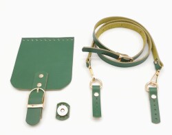 Angel Çanta Aksesuar Yeşil Gerçek Deri 130x1.5 cm Ayarlı Saplı Çanta Seti Light Gold Metalli - 2
