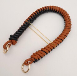 Angel Çanta Aksesuar 42 cm Taba Siyah Renk Örgü Model Suni Deri Çanta Sapı Light Gold Metalli - 3