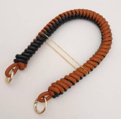 Angel Çanta Aksesuar 42 cm Taba Siyah Renk Örgü Model Suni Deri Çanta Sapı Light Gold Metalli - 3