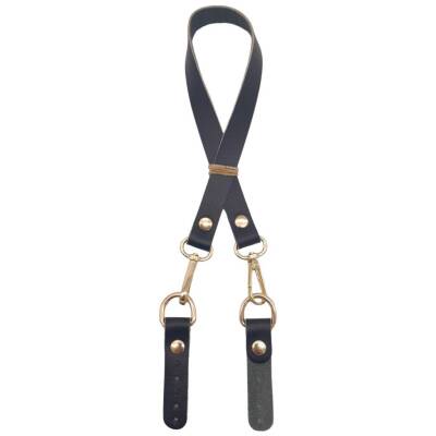 Angel Çanta Aksesuar 60x1.5 cm Gerçek Deri Siyah Renk Çanta Sapı Light Gold Metalli - 4