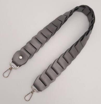 Angel Çanta Aksesuar 62 cm Yassı Örgü Model Suni Deri Gri Çanta Sapı Gümüş Metalli - 2