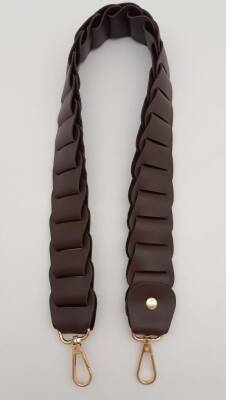 Angel Çanta Aksesuar 62 cm Yassı Örgü Model Suni Deri Kahverengi Çanta Sapı Light Gold Metalli - 1