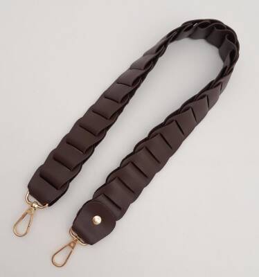 Angel Çanta Aksesuar 62 cm Yassı Örgü Model Suni Deri Kahverengi Çanta Sapı Light Gold Metalli - 3