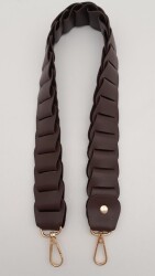 Angel Çanta Aksesuar 62 cm Yassı Örgü Model Suni Deri Kahverengi Çanta Sapı Light Gold Metalli - Angel Çanta Aksesuar