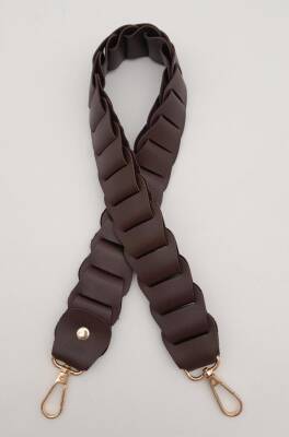 Angel Çanta Aksesuar 62 cm Yassı Örgü Model Suni Deri Kahverengi Çanta Sapı Light Gold Metalli - 2