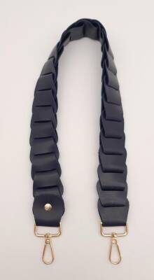 Angel Çanta Aksesuar 62 cm Yassı Örgü Model Suni Deri Lacivert Çanta Sapı Light Gold Metalli - 1