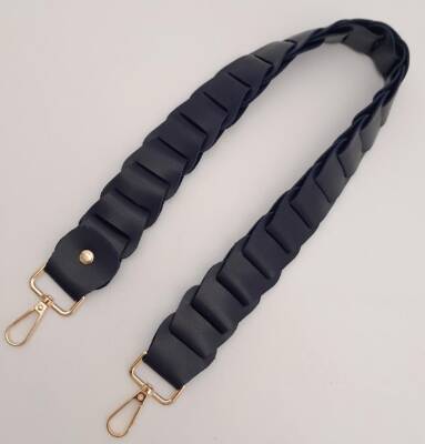 Angel Çanta Aksesuar 62 cm Yassı Örgü Model Suni Deri Lacivert Çanta Sapı Light Gold Metalli - 2