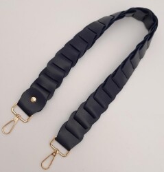 Angel Çanta Aksesuar 62 cm Yassı Örgü Model Suni Deri Lacivert Çanta Sapı Light Gold Metalli - 2