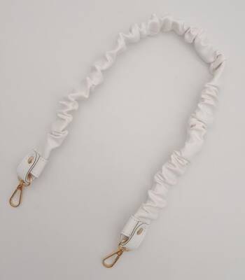 Angel Çanta Aksesuar 70 cm Büzgü Model Suni Deri Beyaz Renk Çanta Sapı Light Gold Metalli - 4