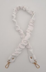 Angel Çanta Aksesuar 70 cm Büzgü Model Suni Deri Beyaz Renk Çanta Sapı Light Gold Metalli - Angel Çanta Aksesuar