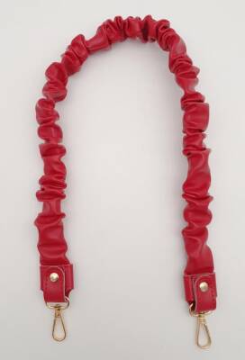 Angel Çanta Aksesuar 70 cm Büzgü Model Suni Deri Kırmızı Renk Çanta Sapı Light Gold Metalli - 2