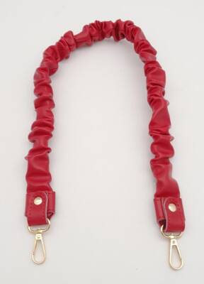 Angel Çanta Aksesuar 70 cm Büzgü Model Suni Deri Kırmızı Renk Çanta Sapı Light Gold Metalli - 3