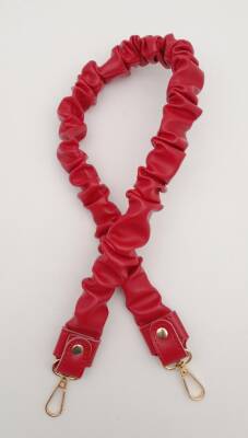 Angel Çanta Aksesuar 70 cm Büzgü Model Suni Deri Kırmızı Renk Çanta Sapı Light Gold Metalli - 1