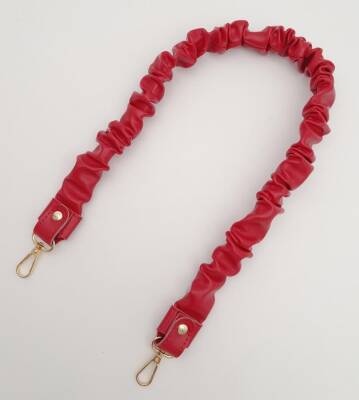 Angel Çanta Aksesuar 70 cm Büzgü Model Suni Deri Kırmızı Renk Çanta Sapı Light Gold Metalli - 4