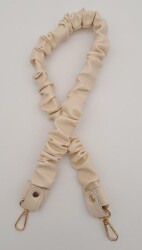 Angel Çanta Aksesuar 70 cm Büzgü Model Suni Deri Krem Renk Çanta Sapı Light Gold Metalli - Angel Çanta Aksesuar