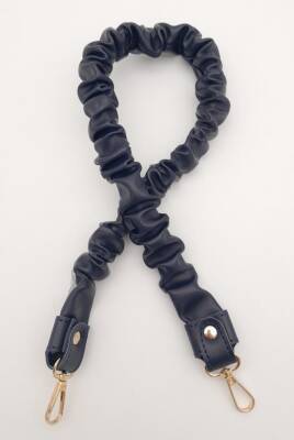 Angel Çanta Aksesuar 70 cm Büzgü Model Suni Deri Lacivert Renk Çanta Sapı Light Gold Metalli - 1