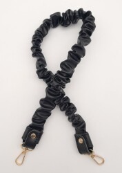 Angel Çanta Aksesuar 70 cm Büzgü Model Suni Deri Siyah Renk Çanta Sapı Light Gold Metalli - Angel Çanta Aksesuar