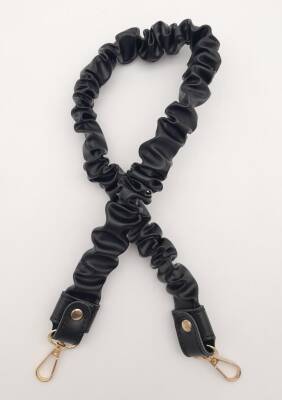 Angel Çanta Aksesuar 70 cm Büzgü Model Suni Deri Siyah Renk Çanta Sapı Light Gold Metalli - 1