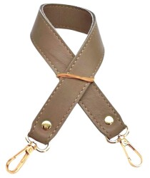 Angel Çanta Aksesuar Gerçek Deri Çift Kat Dikişli Kısa Sap Koyu Bej 48 cm - Angel Çanta Aksesuar