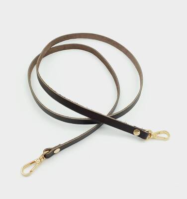 Angel Çanta Aksesuar Gerçek Deri Spagetti Model Kahverengi Light Gold Metal Çanta Sapı - 1