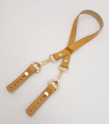 Angel Çanta Aksesuar Hardal Renk 60x1.5 cm Gerçek Deri Çanta Sapı Light Gold Metalli - 2